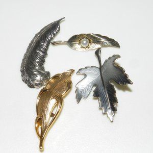 Lot Of 4 Metal Brooches Leaves Of Plant Or Tree